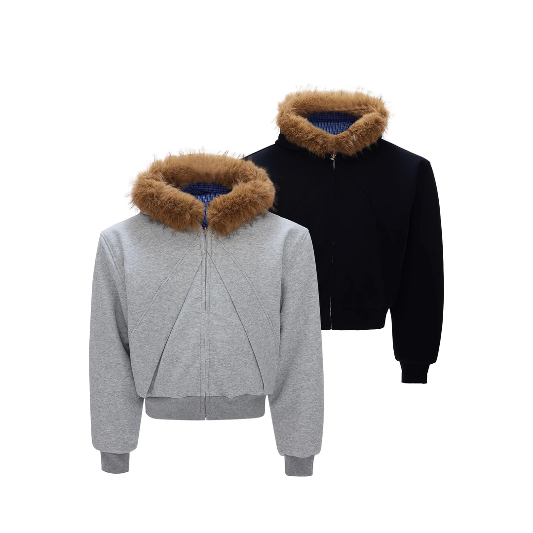 ArguE CulturE双面穿毛领连帽卫衣外套宽松结构精棉双纱螺纹男装