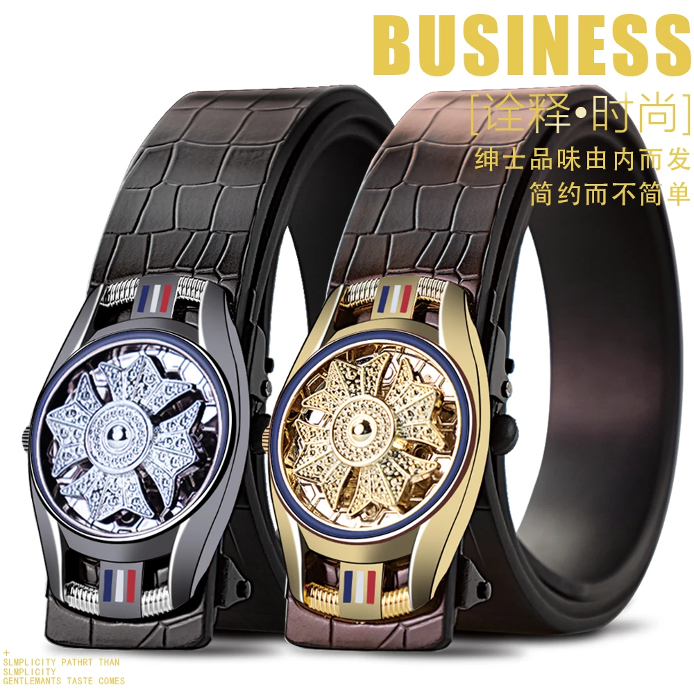 保罗新款男士自动扣耐磨耐用腰带裤腰带中青年时尚百搭休闲皮带