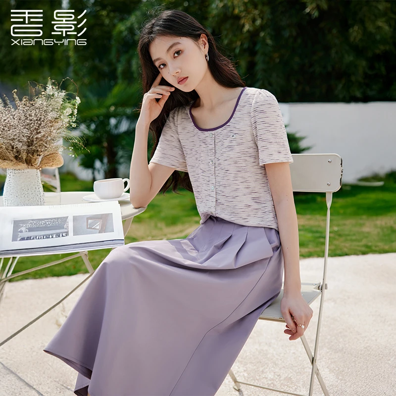【直播专享】T85S437 T恤 香影无序色织条纹T恤女短袖夏季新款蝴