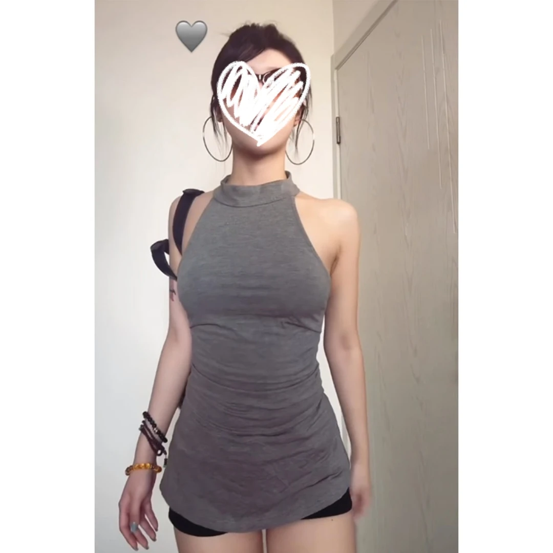 纯欲辣妹简约半高领无袖背心女夏季御姐风小众设计感显瘦气质上衣