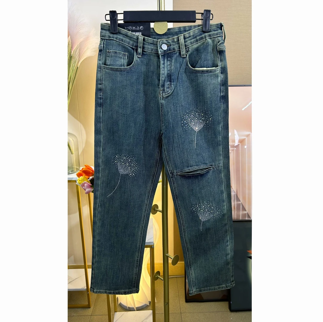 【Ronaini】蒲公英 烫钻弹力小脚春夏烟管裤