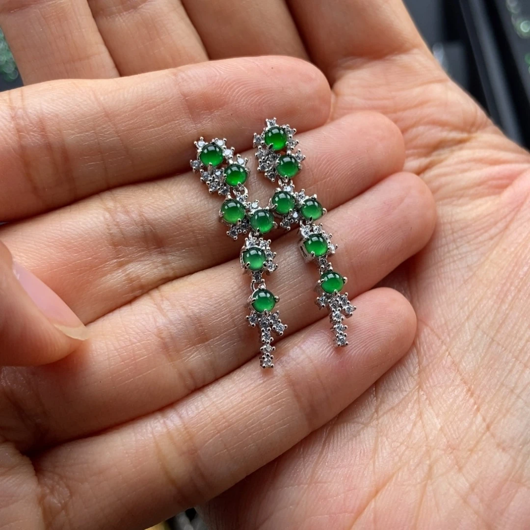 小***霞翡翠银S925镶嵌耳饰