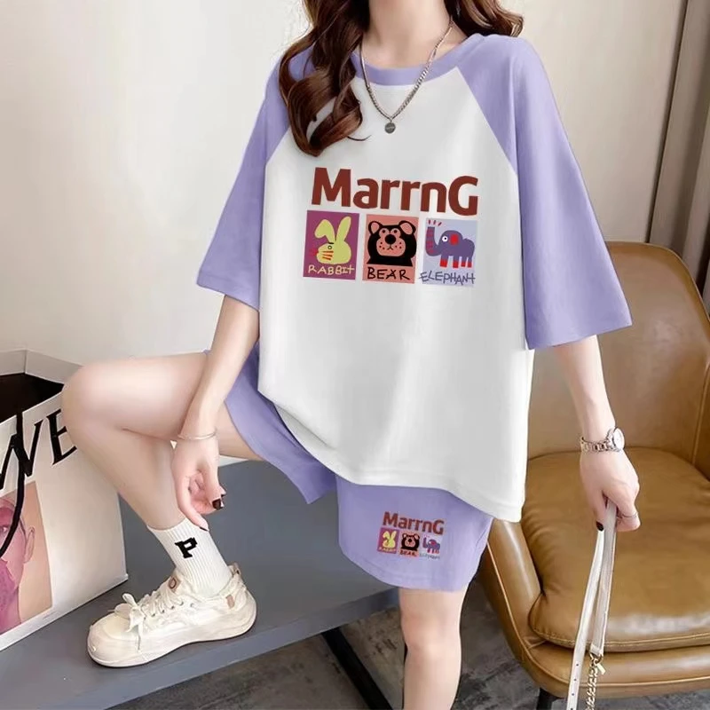 清仓捡漏休闲运动服套装女夏季2025新款学院风短袖短裤OOTD两件套