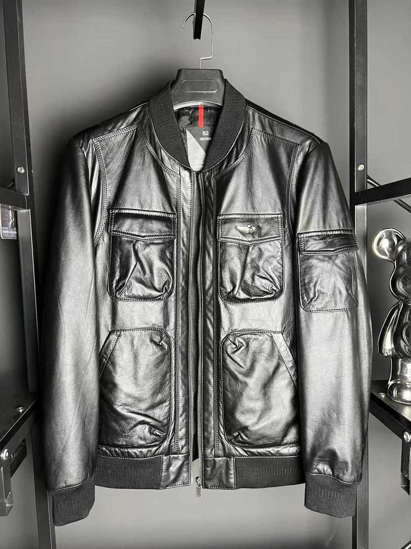 22168商务经典春季帅气秋冬潮流男多口袋春秋秋季真皮皮衣