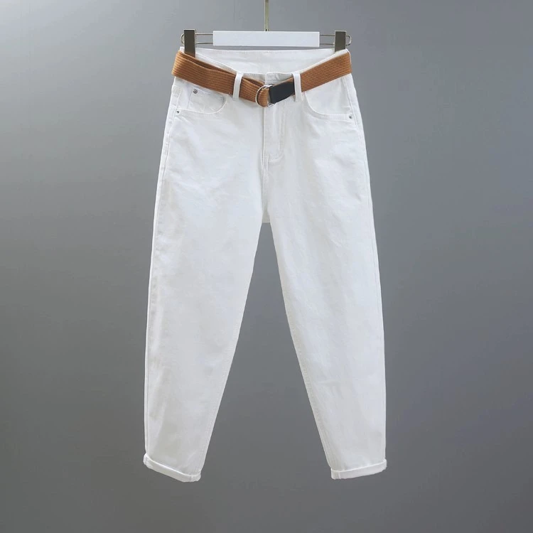 白色高腰弹力牛仔裤女2025秋季新款休闲宽松九分显瘦哈伦萝卜裤子