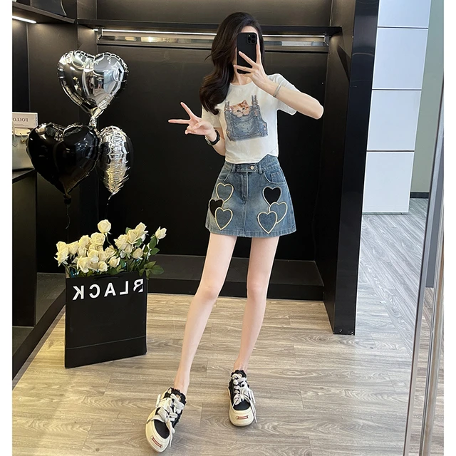 夏季时尚炸街短袖牛仔短裤裙两件套小香风减龄穿搭休闲运动套装女