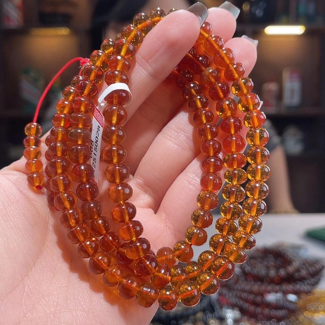 琥珀未镶嵌手链7m红