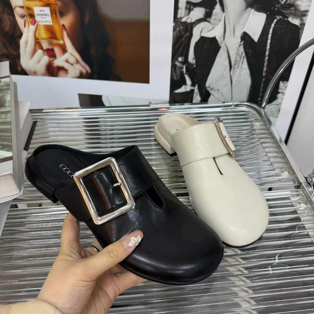 【若家】女士黑色厚底包头半托25TX089LX