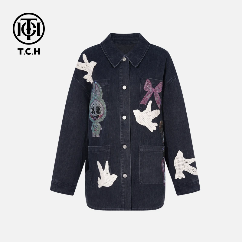 TCH烫钻工艺时尚秋季痞帅炸街风外套女T75C06E5005轻奢tch春秋