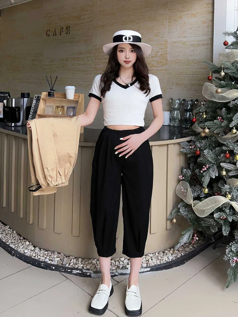 孕妇夏季薄款宽松显瘦高腰透气哈伦九分萝卜裤