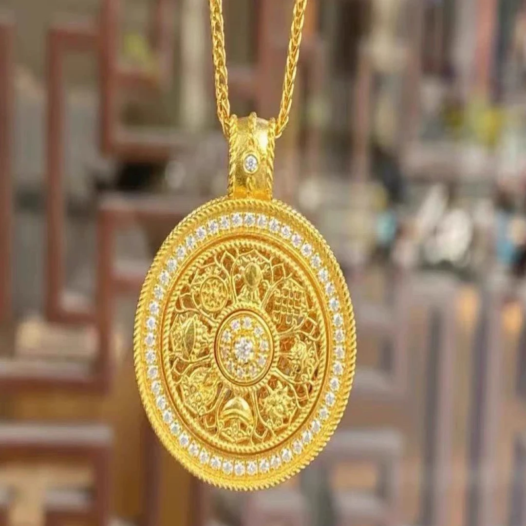 坠链均足银 足银项链 【圆盘旋转八宝罗盘项链1156】