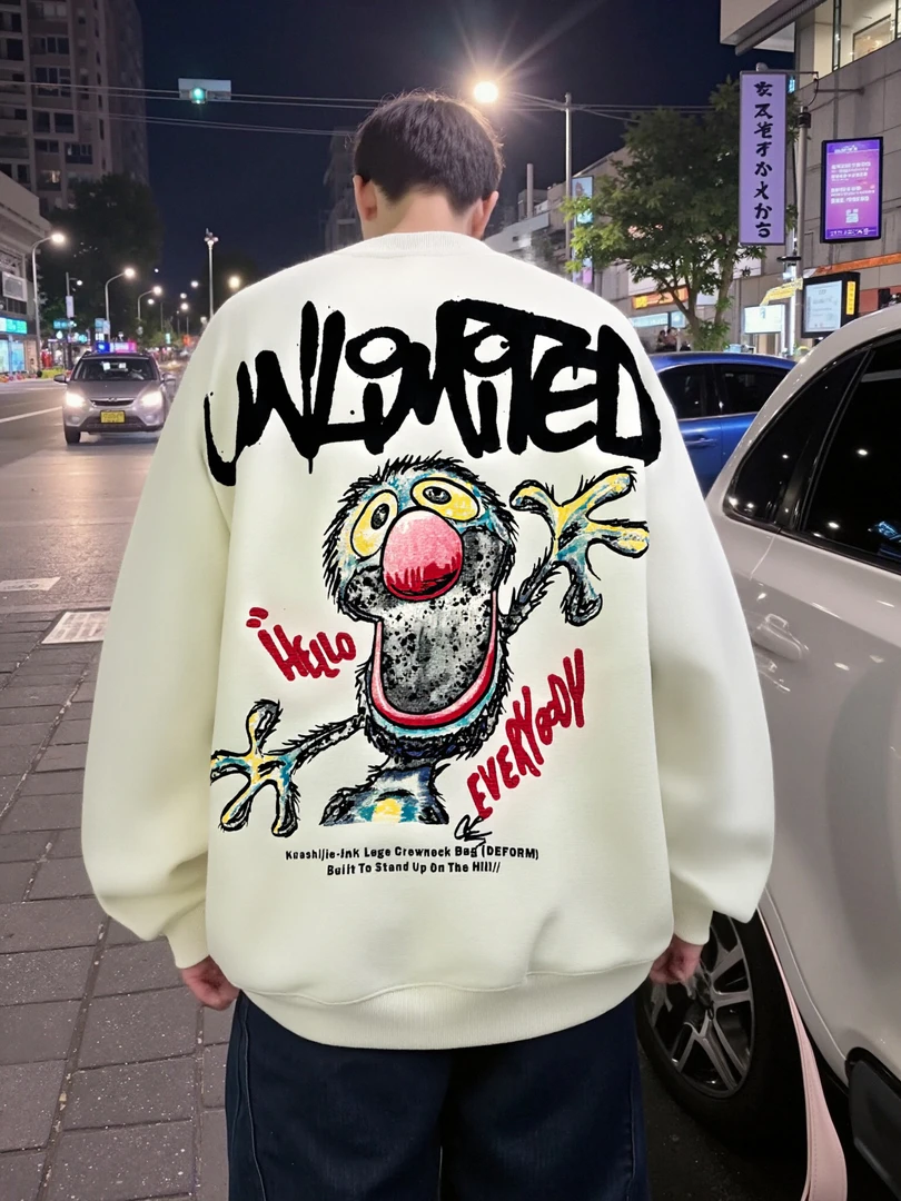 国潮情侣宽松百搭潮流长袖厚款圆领卫衣3738