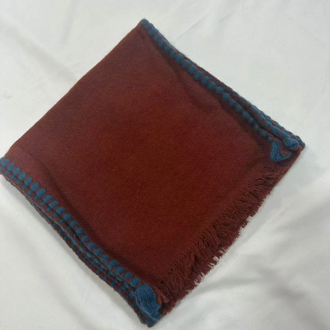 羊绒长巾-焦糖蓝边 150*25cm丝巾