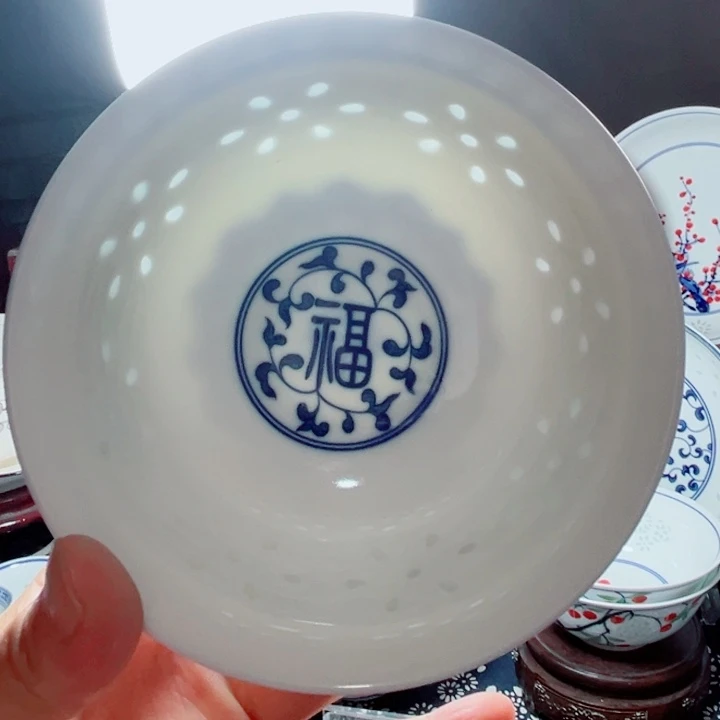青花玲珑5寸饭碗福字