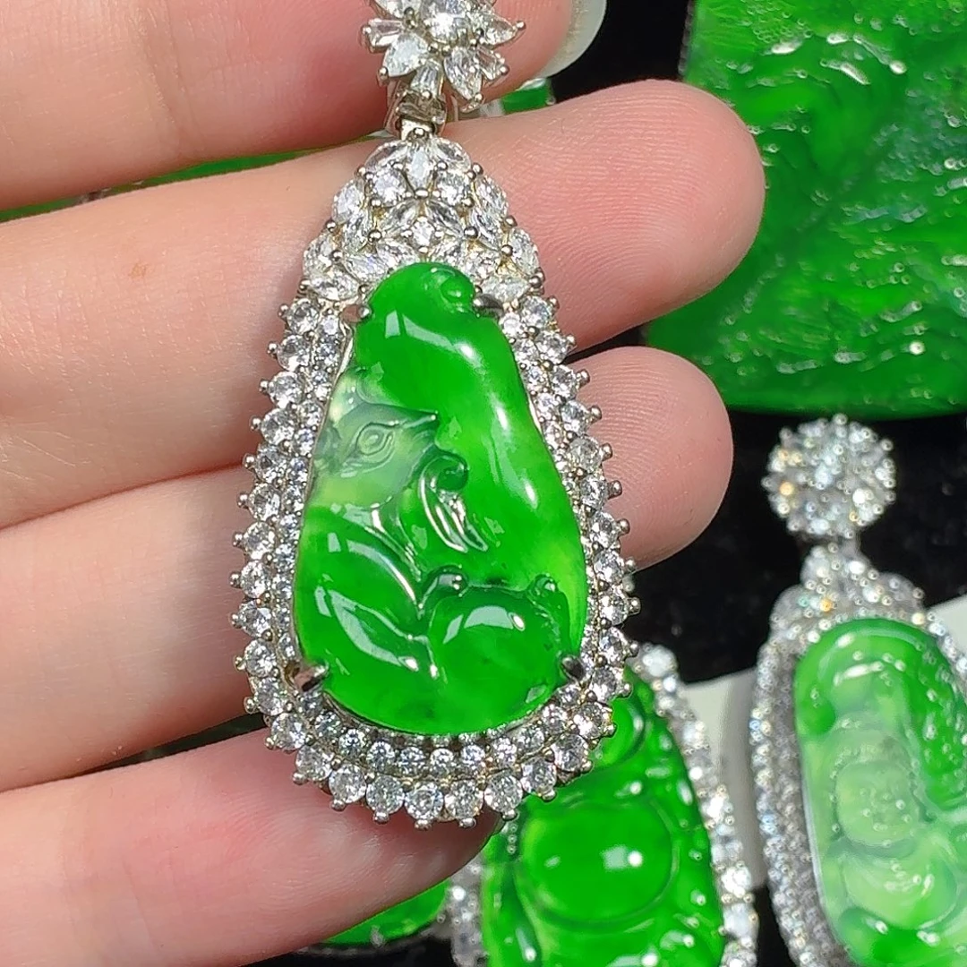 翡翠银S925镶嵌颈饰天然A货翡翠