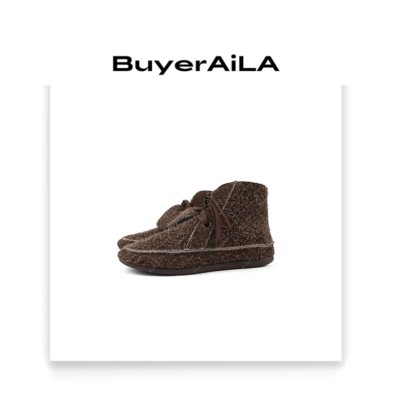 灵动雕塑载体雪花牛皮植绒保暖一脚蹬羊毛雪地靴莫卡辛鞋