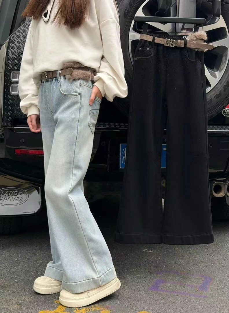 【现货-加绒喇叭裤】女童春秋款2025新款冬款弹力牛仔裤显瘦JL-3720