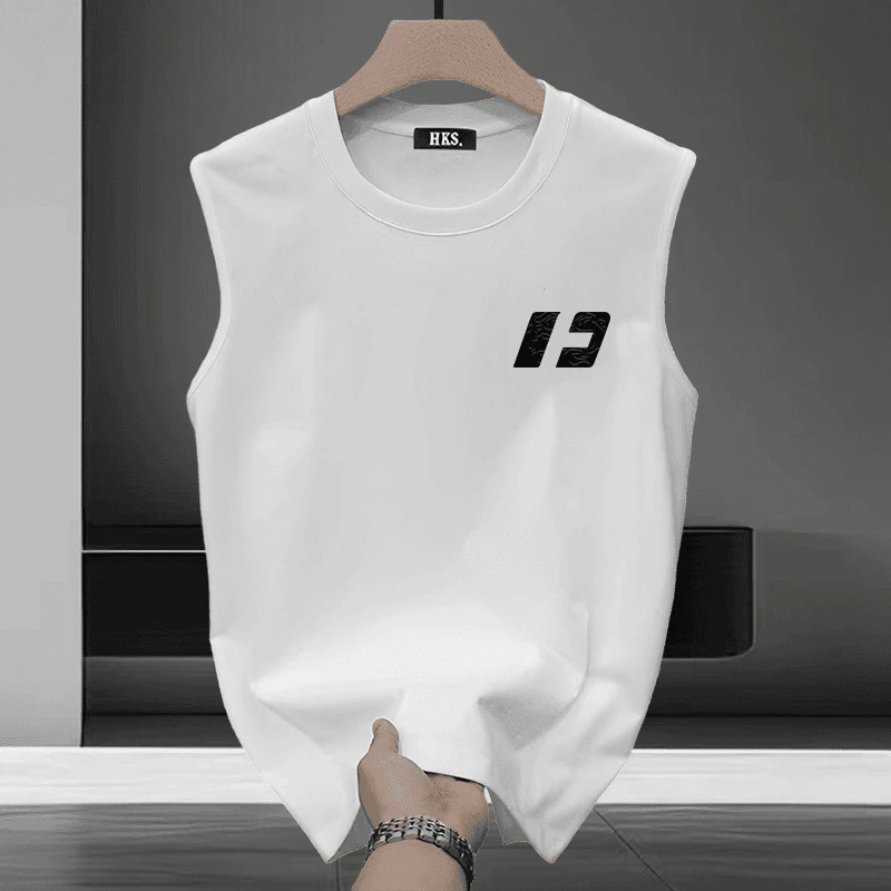 港风休闲运动宽松印花透气男士上衣2024新款纯棉无袖坎肩背心T恤