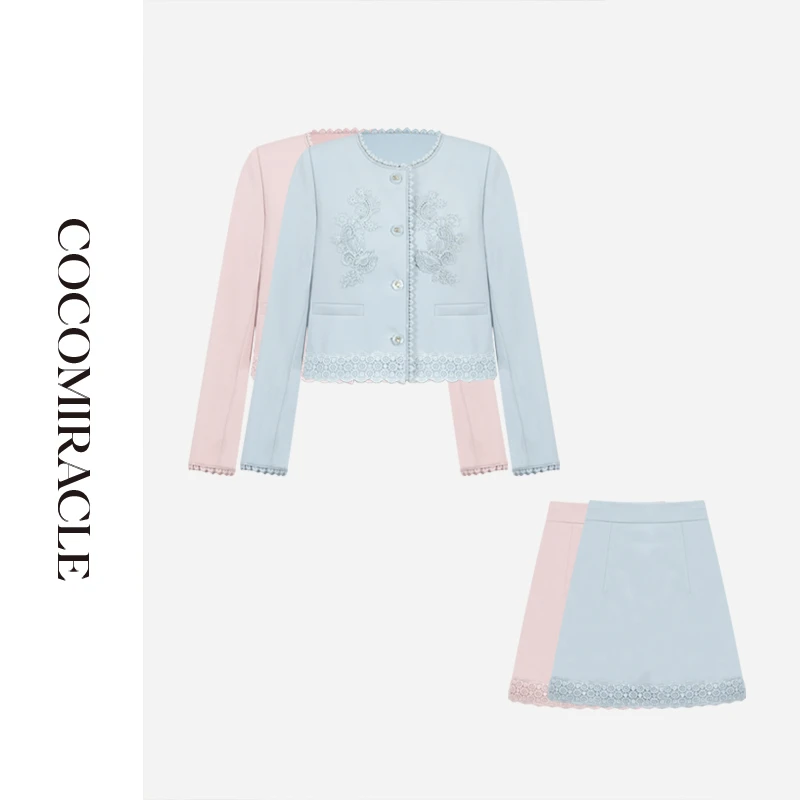 【黄蓉推荐】新款圆领长袖立体刺绣外套+蕾丝短裙裤Q51TZ079