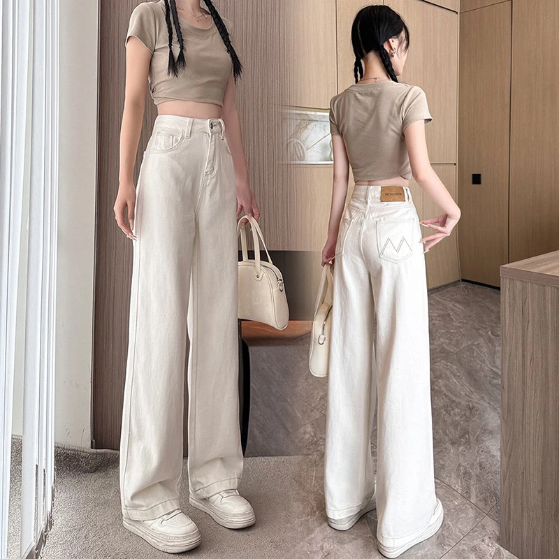 【婷婷家】小个子夏季百搭显高纯色牛仔阔腿裤#9529