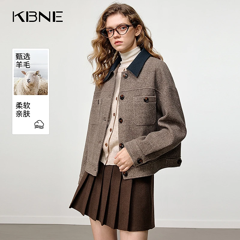 KBNE2025冬装新款时尚复古毛呢大衣学院风短款毛呢外套上衣