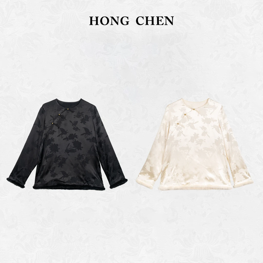 【虹辰·貂毛提花上衣】高端时尚桑蚕丝优雅提花高级感新中式-HC1999