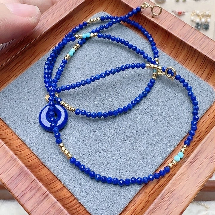 青金石颈饰银S925镶嵌项链