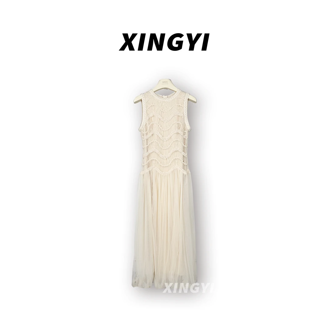 『XINGYI』夏季度假风仙女织感网纱裙收腰显瘦连衣裙XY9407