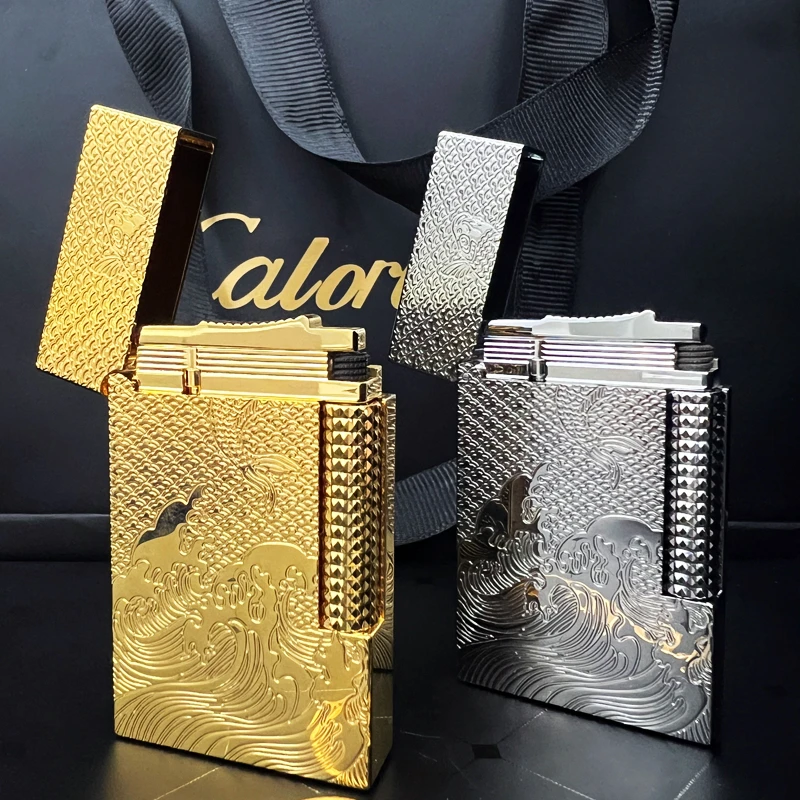 calories卡路朗声充气打火机黄铜侧滑钢音男士高档礼品鲤鱼跃龙门