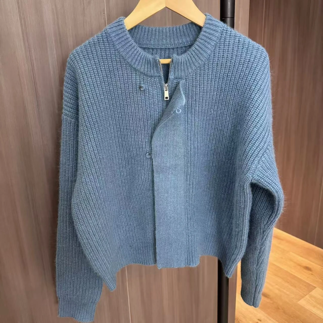 JIUJIU【雾迷蒙】绵羊毛针织衫百搭设计感圆领小短款显白毛衣