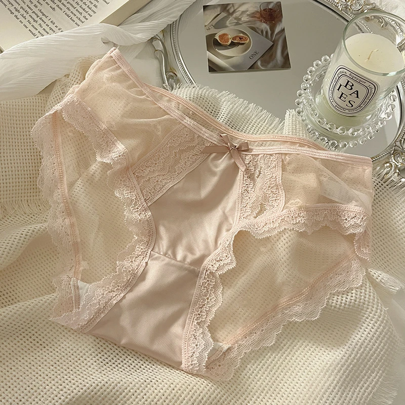 镂空设计性感纯欲透气轻薄网纱甜美蝴蝶结精致蕾丝花边女三角内裤