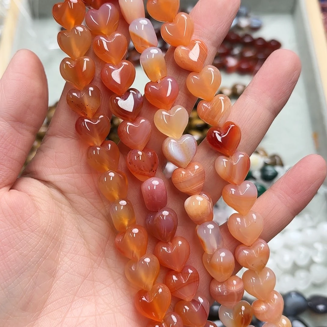 玛瑙/玉髓未镶嵌珠宝半成品卡12橘红码屁桃爱心短条