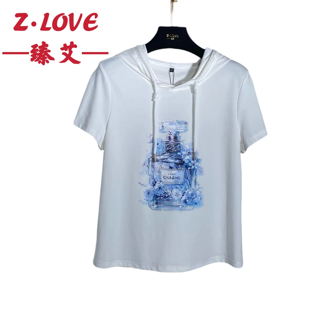【清甜一夏水蓝色印花】植物花卉常规T恤极简风街头常规款直筒型