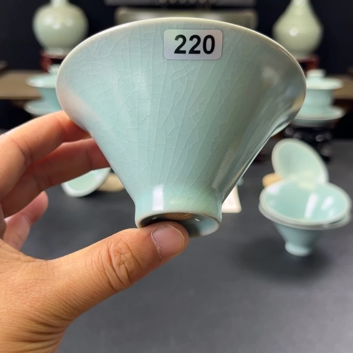 杯仿古釉汝官窑支钉斗笠杯220号