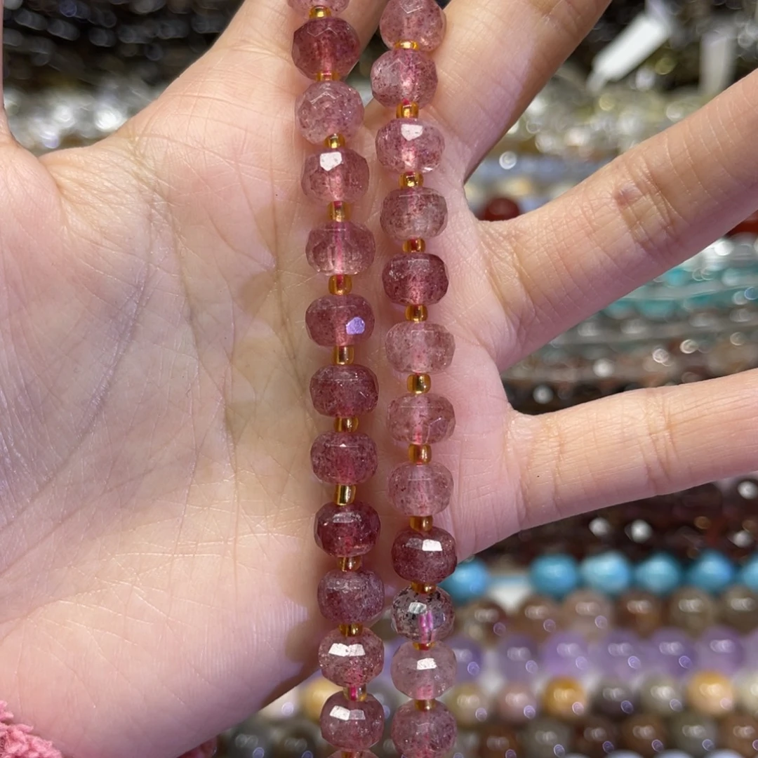 玛瑙/玉髓散珠天然草莓晶卡长条38厘米