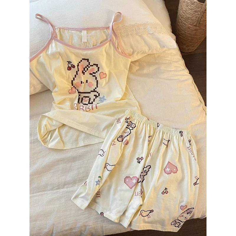 【甜心兔子】少女甜美卡通吊带睡衣女夏季2025新款短裤套装家居服女