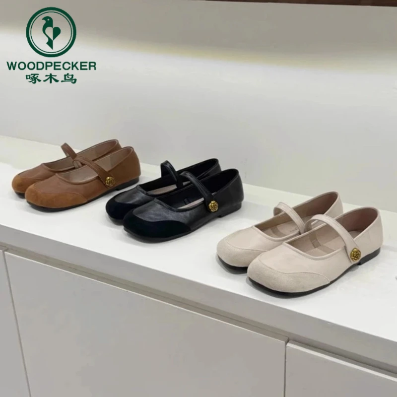 啄木鸟山茶花单鞋新款软底鞋芒果头百搭夏季女鞋豆豆鞋玛丽珍单鞋
