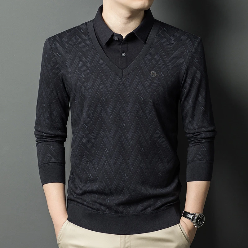 Louis Fordea/路易弗狄中年时尚衬衫打底衫高档假男士假两件polo