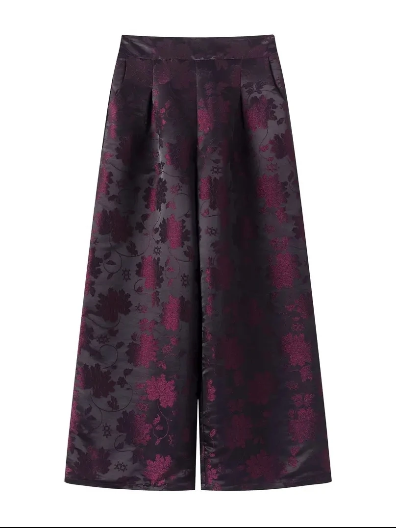 2025新中式锦绣牡丹丝缎鎏金九分裤女裤01