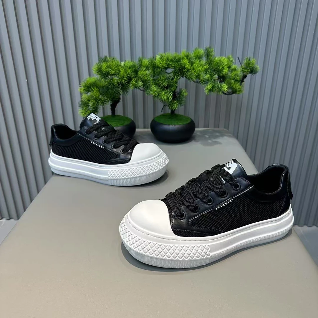 男士2025时尚百搭网面透气系带圆头饼干鞋舒适软底轻便潮男休闲鞋