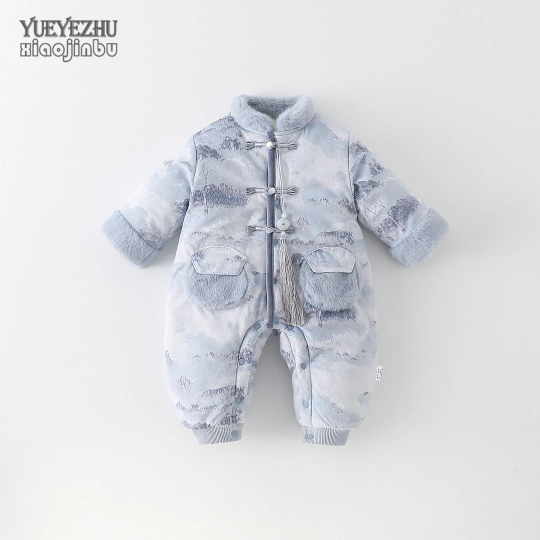 男宝宝中国风连体衣冬装百天婴儿衣服秋冬保暖周岁满月拜年服外出