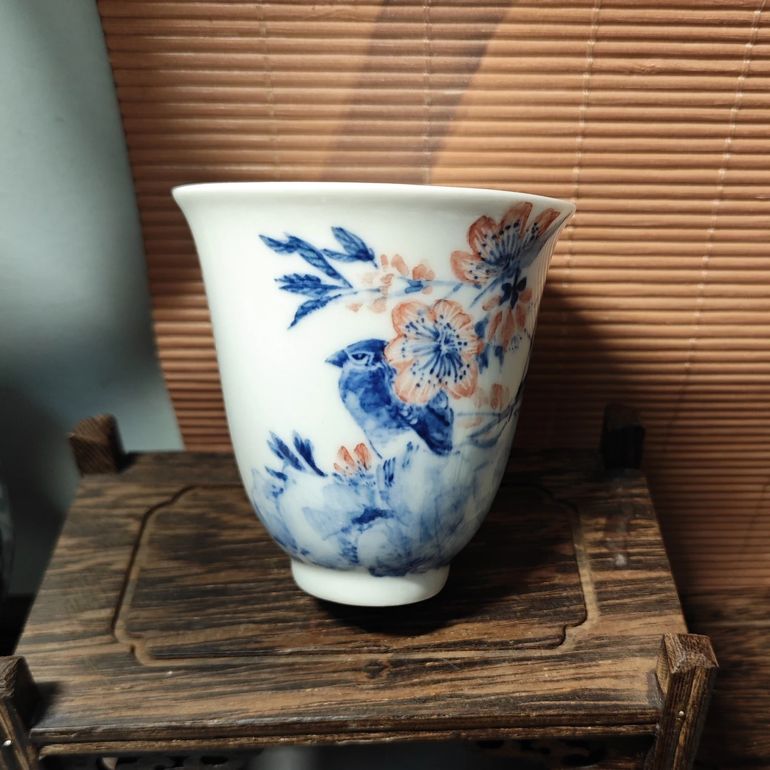 A16景德镇手绘青花小写意花鸟主人杯