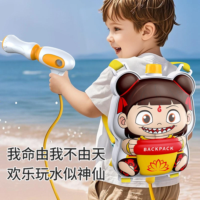 儿童背包水枪玩具抽拉式沙滩戏水夏天电动连发呲喷水枪摆摊