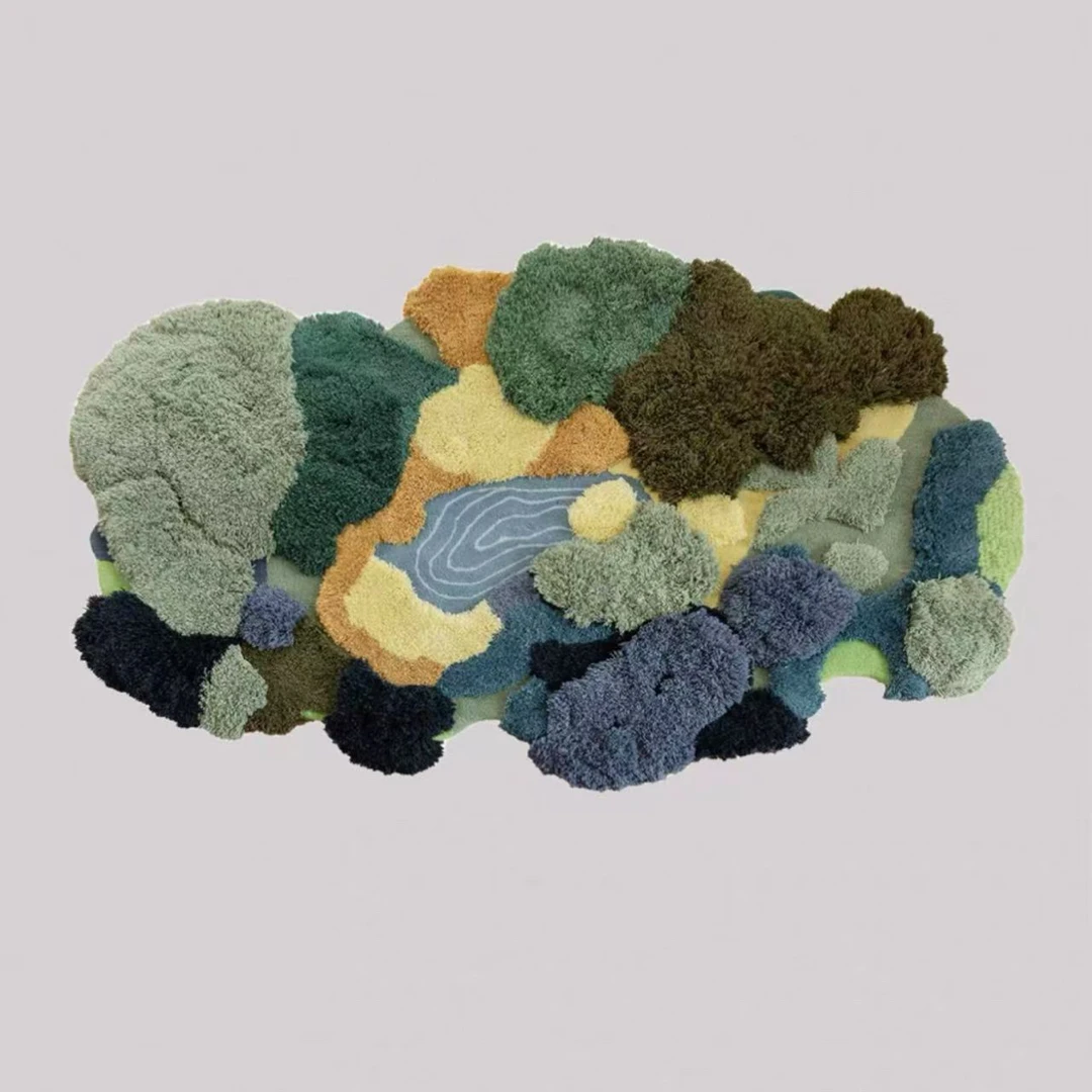 湖泊森林 手工枪刺80*160 客订高端苔藓地毯