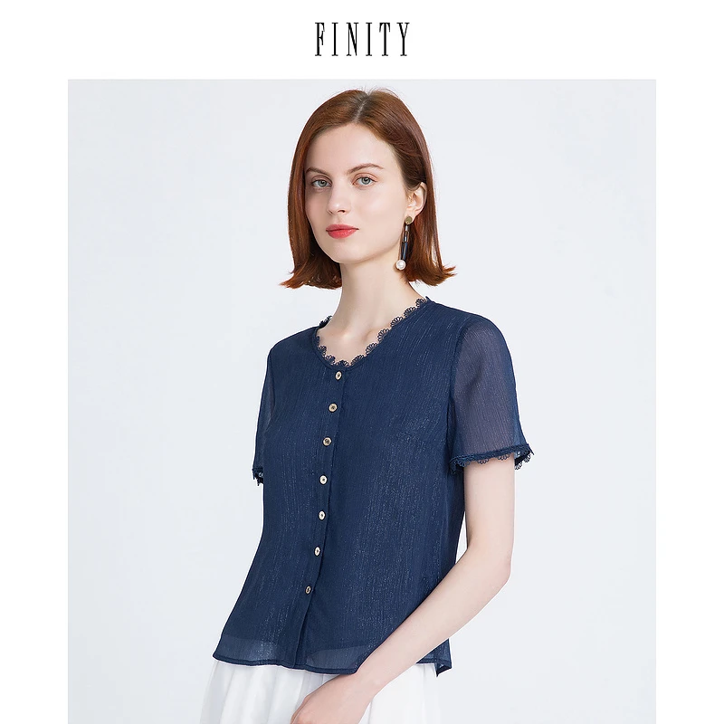 【粉丝专享】FINITY 拼接宽松显瘦雪纺衬衫短袖气质休闲 F21UC7622C