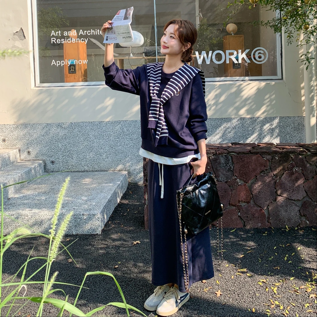 气质慵懒风时尚百搭套装裙女配披肩2025秋季新款卫衣半身裙两件套