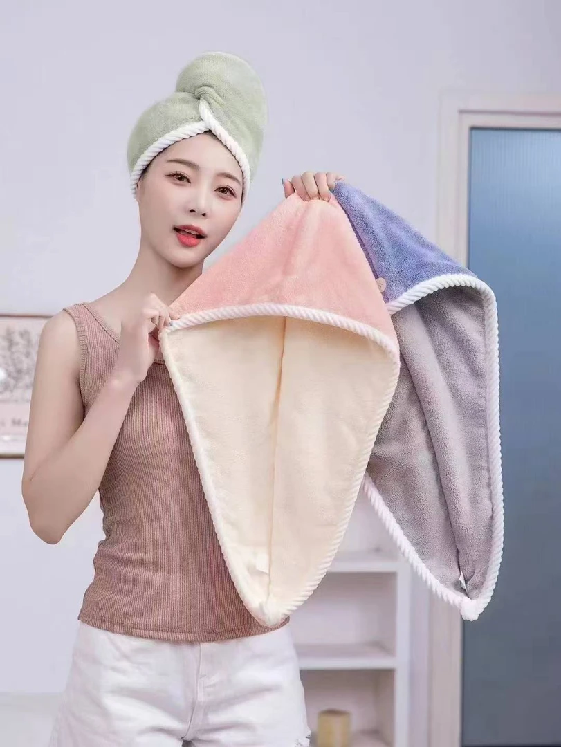 加厚干发帽珊瑚绒吸水速干双层柔软网红纯色干发巾可爱包头巾