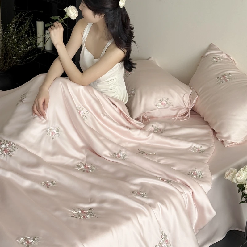 轻奢刺绣60s兰精天丝夏凉被四件套春夏丝滑凉感床品高级感空调被