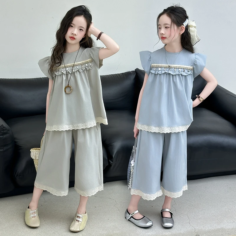 女童夏装无袖套装2025新款洋气女大童夏季娃娃衫儿童夏款阔腿裤潮