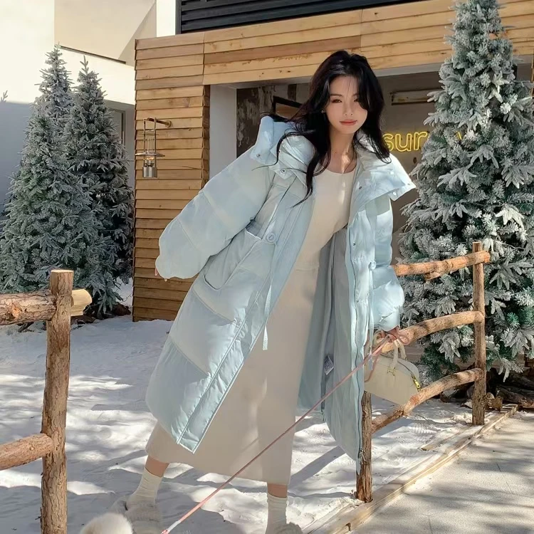 冬季新款厚绒保暖时尚连帽中长款羽绒服外套8163款